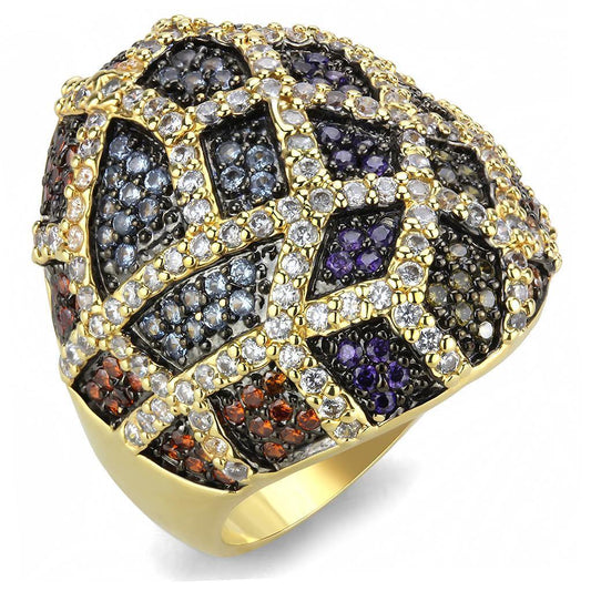 Alamode Gold+Ruthenium Brass Ring with AAA Grade CZ in Multi Color - Flyclothing LLC