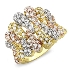 Alamode Tricolor Brass Ring with AAA Grade CZ in Clear - Alamode