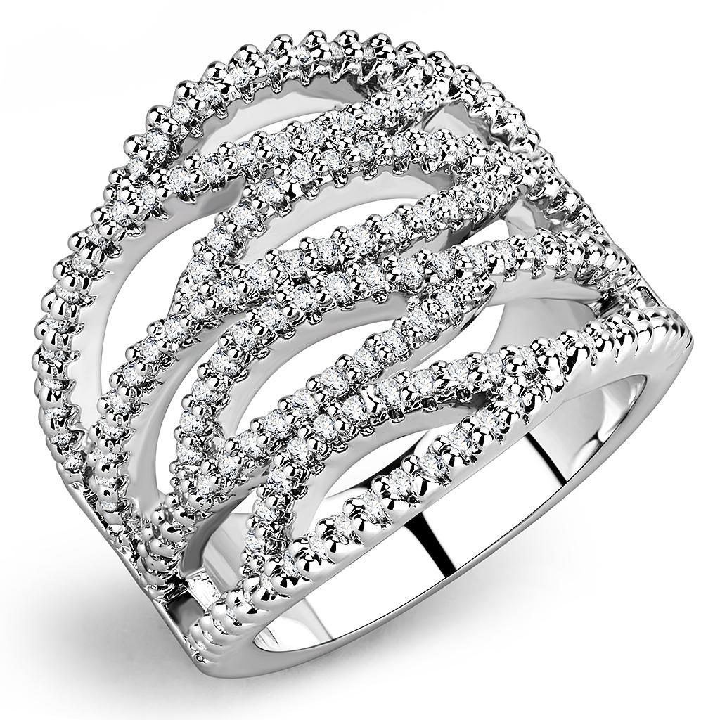 Alamode Rhodium Brass Ring with AAA Grade CZ in Clear - Flyclothing LLC