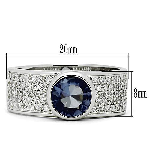 Alamode Rhodium Brass Ring with Synthetic Synthetic Glass in Light Sapphire - Alamode