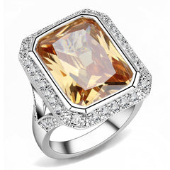 Alamode Rhodium Brass Ring with AAA Grade CZ in Champagne - Flyclothing LLC