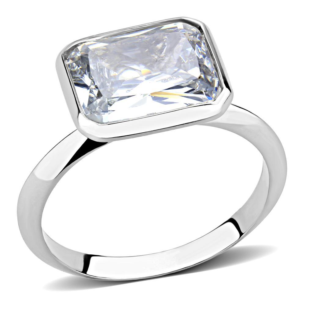 Alamode Rhodium Brass Ring with AAA Grade CZ in Clear - Flyclothing LLC