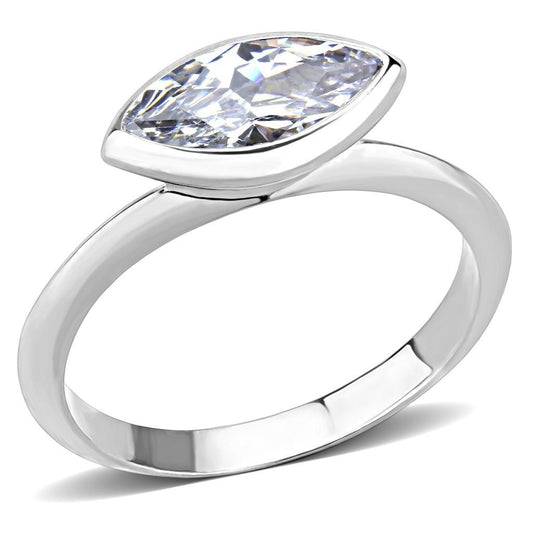 Alamode Rhodium Brass Ring with AAA Grade CZ in Clear - Flyclothing LLC