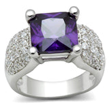 Alamode Rhodium Brass Ring with AAA Grade CZ in Amethyst - Flyclothing LLC