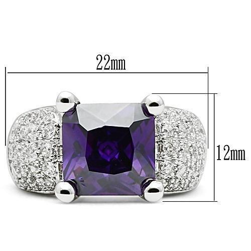 Alamode Rhodium Brass Ring with AAA Grade CZ in Amethyst - Flyclothing LLC