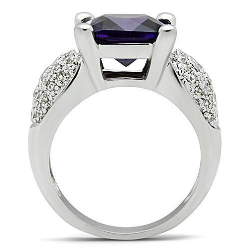 Alamode Rhodium Brass Ring with AAA Grade CZ in Amethyst - Flyclothing LLC