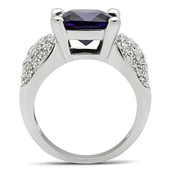 Alamode Rhodium Brass Ring with AAA Grade CZ in Amethyst - Flyclothing LLC