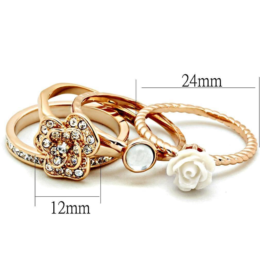 Alamode Rose Gold Brass Ring with Synthetic Synthetic Stone in White - Alamode