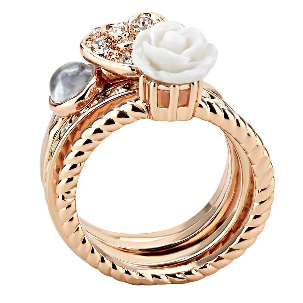 Alamode Rose Gold Brass Ring with Synthetic Synthetic Stone in White - Alamode