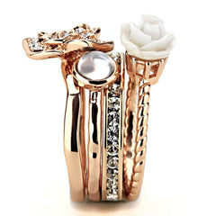 Alamode Rose Gold Brass Ring with Synthetic Synthetic Stone in White - Alamode