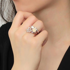 Alamode Rose Gold Brass Ring with Synthetic Synthetic Stone in White - Alamode