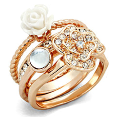 Alamode Rose Gold Brass Ring with Synthetic Synthetic Stone in White - Alamode