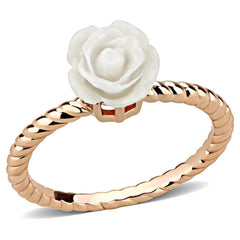 Alamode Rose Gold Brass Ring with Synthetic Synthetic Stone in White - Alamode