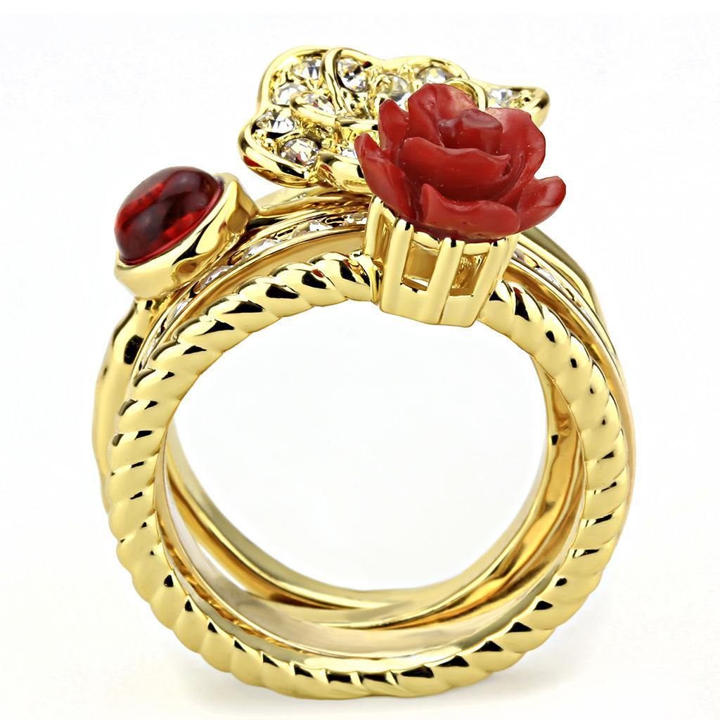 Alamode Gold Brass Ring with Synthetic Synthetic Stone in Siam - Flyclothing LLC