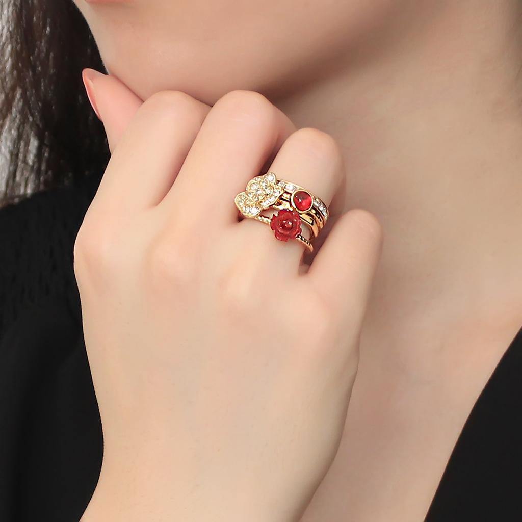 Alamode Gold Brass Ring with Synthetic Synthetic Stone in Siam - Flyclothing LLC