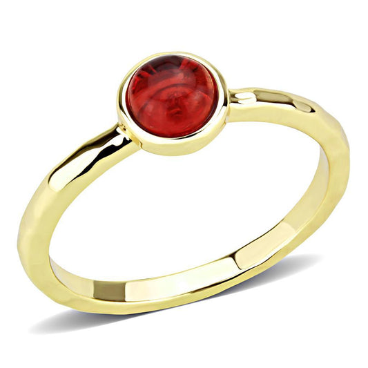 Alamode Gold Brass Ring with Synthetic Synthetic Glass in Garnet - Flyclothing LLC