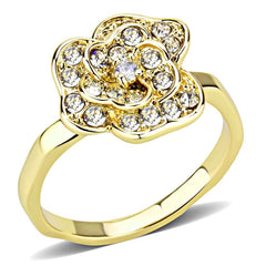 Alamode Gold Brass Ring with Top Grade Crystal in Clear - Flyclothing LLC