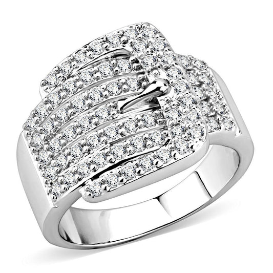 Alamode Rhodium Brass Ring with AAA Grade CZ in Clear - Flyclothing LLC