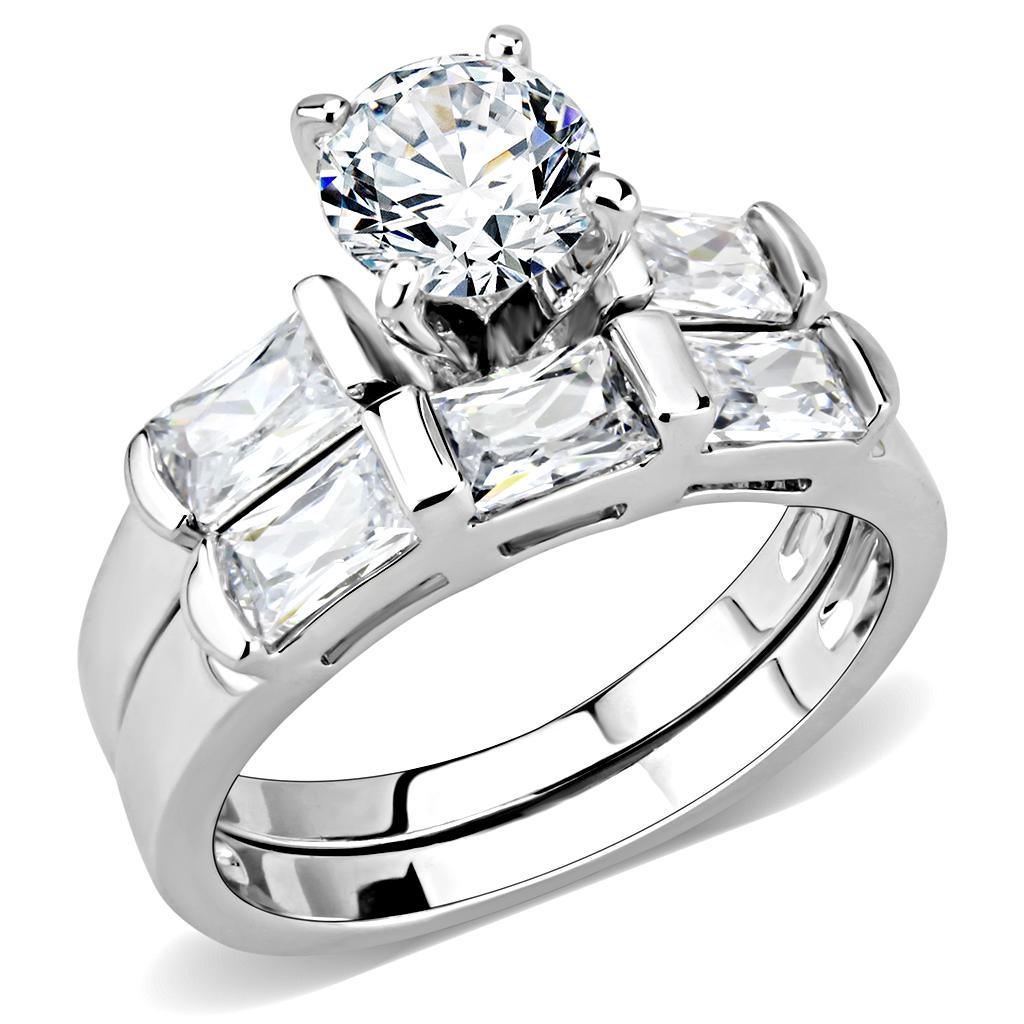 Alamode Rhodium Brass Ring with AAA Grade CZ in Clear - Flyclothing LLC