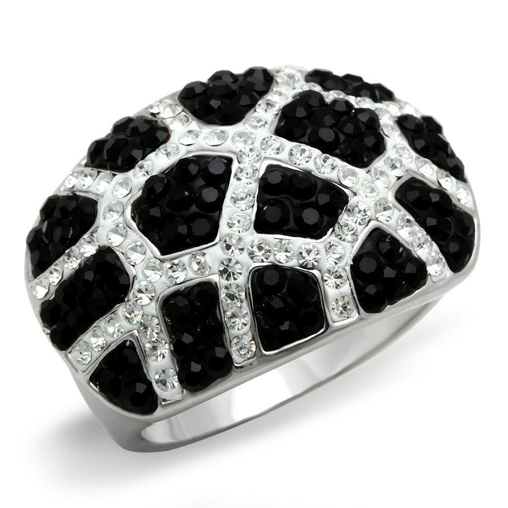 Alamode Rhodium + Ruthenium Brass Ring with Top Grade Crystal in Multi Color - Alamode