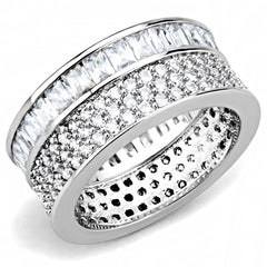 Alamode Rhodium Stainless Steel Ring with AAA Grade CZ in Clear - Alamode