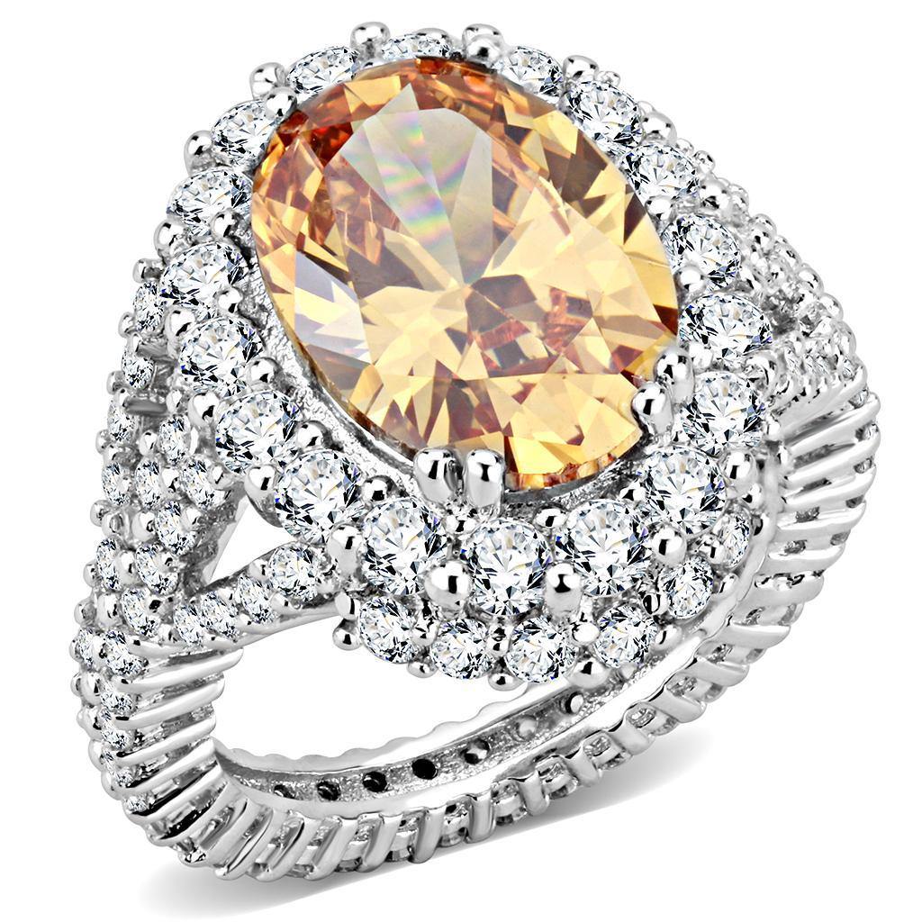 Alamode Rhodium Brass Ring with AAA Grade CZ in Champagne - Alamode