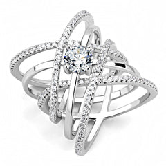 Alamode Rhodium Brass Ring with AAA Grade CZ in Clear - Flyclothing LLC