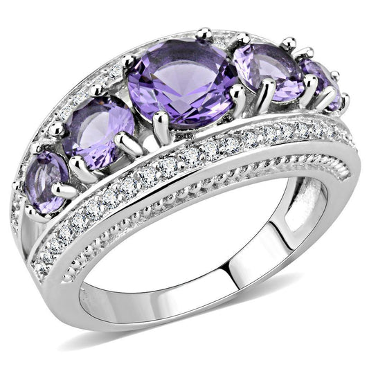 Alamode Rhodium Brass Ring with Synthetic in Amethyst - Flyclothing LLC