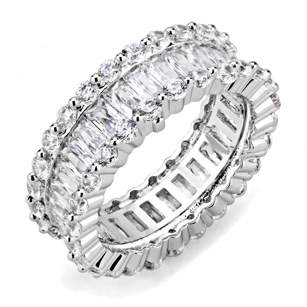 Alamode Rhodium Brass Ring with AAA Grade CZ in Clear - Flyclothing LLC