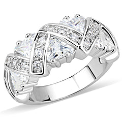 Alamode Rhodium Brass Ring with AAA Grade CZ in Clear - Flyclothing LLC