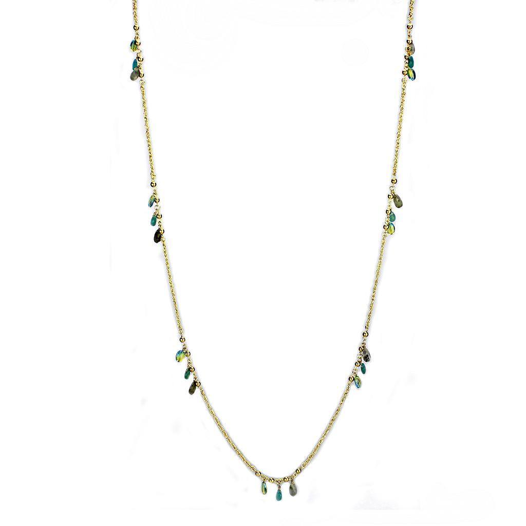 Alamode Gold Brass Necklace with Synthetic Jade in Emerald - Flyclothing LLC