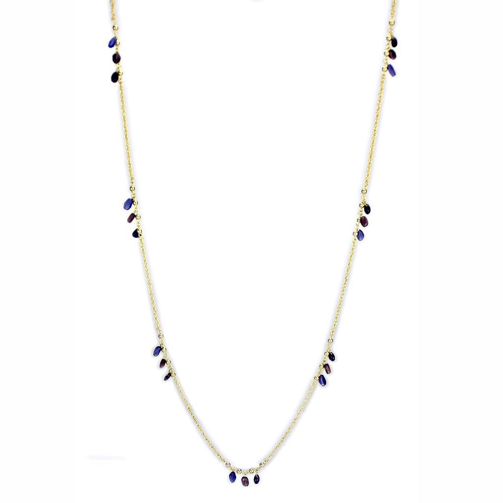 Alamode Gold Brass Necklace with Semi-Precious Amethyst Crystal in Amethyst - Flyclothing LLC