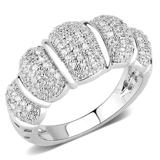 Alamode Rhodium Brass Ring with AAA Grade CZ in Clear - Flyclothing LLC