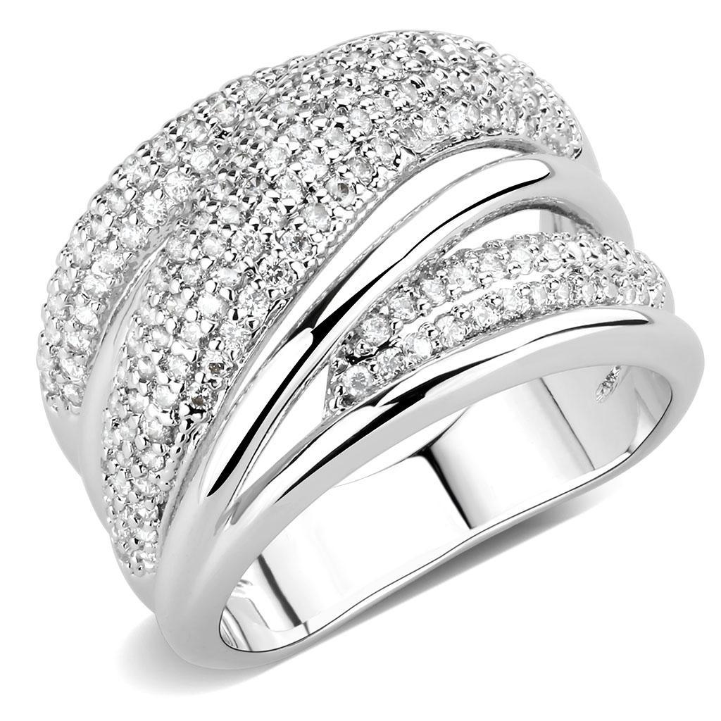 Alamode Rhodium Brass Ring with AAA Grade CZ in Clear - Flyclothing LLC