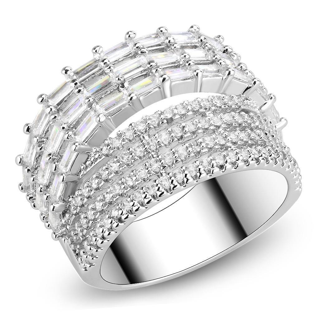 Alamode Rhodium Brass Ring with AAA Grade CZ in Clear - Flyclothing LLC