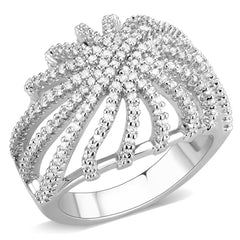 Alamode Rhodium Brass Ring with AAA Grade CZ in Clear - Flyclothing LLC