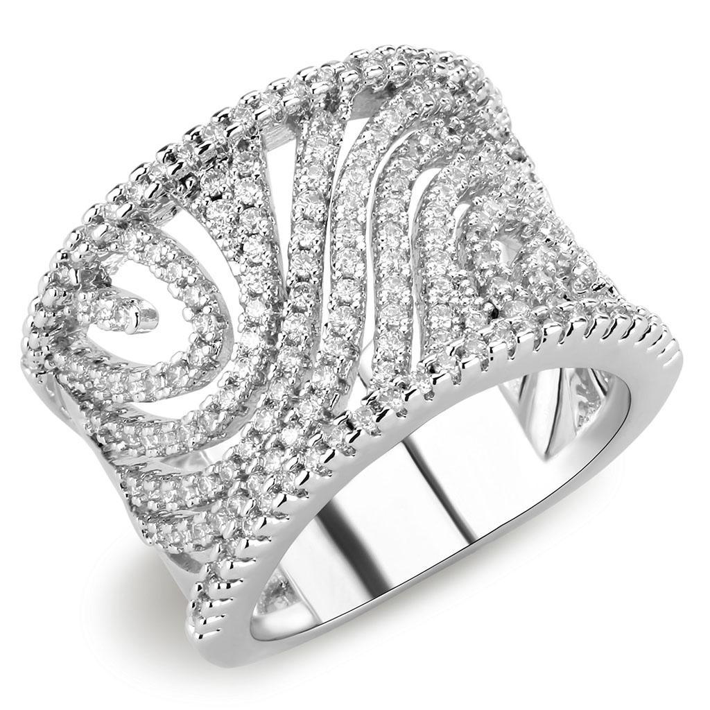 Alamode Rhodium Brass Ring with AAA Grade CZ in Clear - Flyclothing LLC