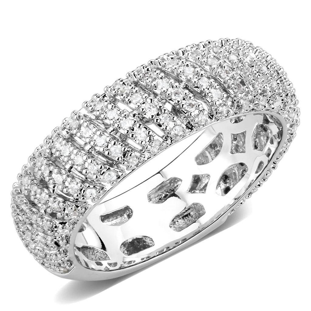 Alamode Rhodium Brass Ring with AAA Grade CZ in Clear - Flyclothing LLC