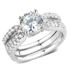 Alamode Rhodium Brass Ring with AAA Grade CZ in Clear - Flyclothing LLC