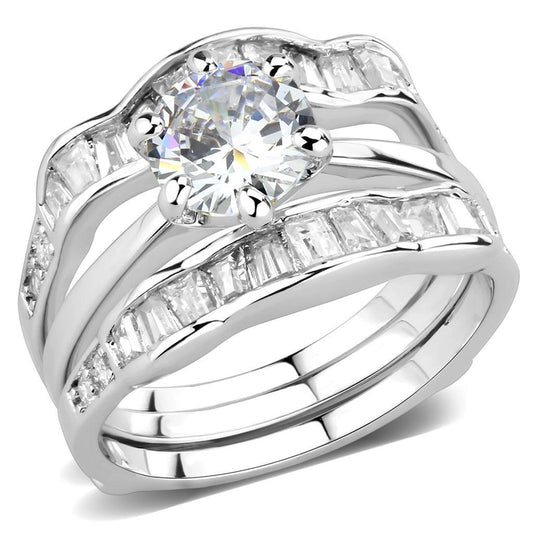 Alamode Rhodium Brass Ring with AAA Grade CZ in Clear - Alamode