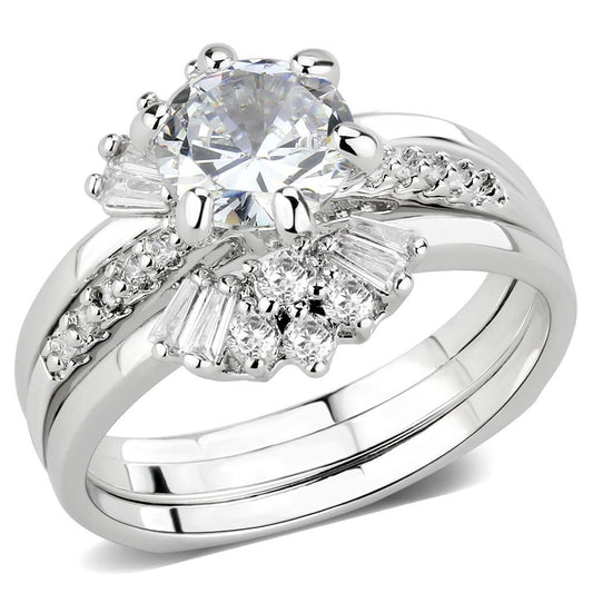 Alamode Rhodium Brass Ring with AAA Grade CZ in Clear - Alamode