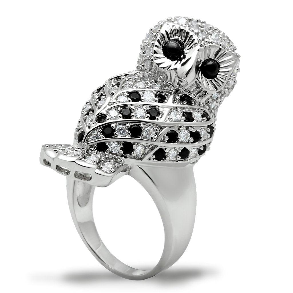 Alamode Rhodium Brass Ring with AAA Grade CZ in Jet - Flyclothing LLC