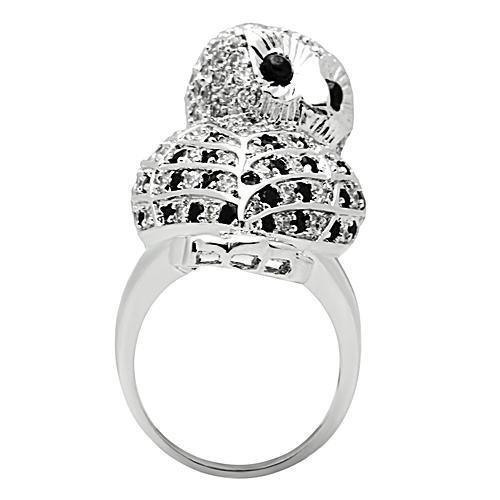 Alamode Rhodium Brass Ring with AAA Grade CZ in Jet - Flyclothing LLC