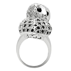 Alamode Rhodium Brass Ring with AAA Grade CZ in Jet - Flyclothing LLC