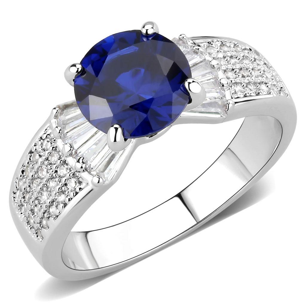 Alamode Rhodium Brass Ring with Synthetic Spinel in London Blue - Flyclothing LLC