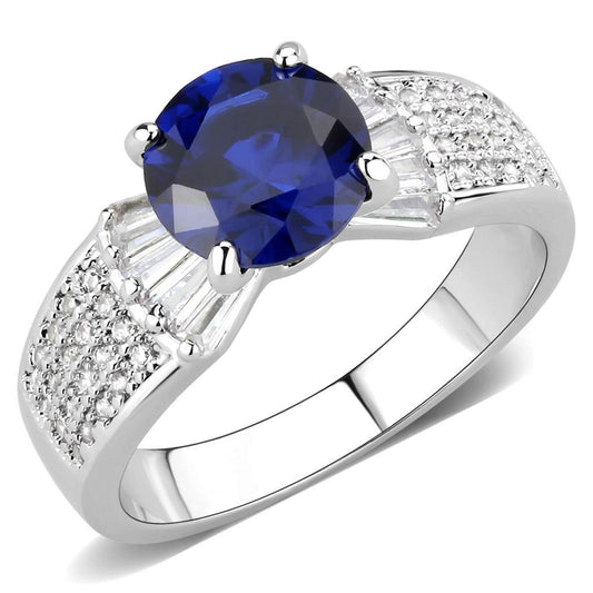 Alamode Rhodium Brass Ring with Synthetic Spinel in London Blue - Flyclothing LLC