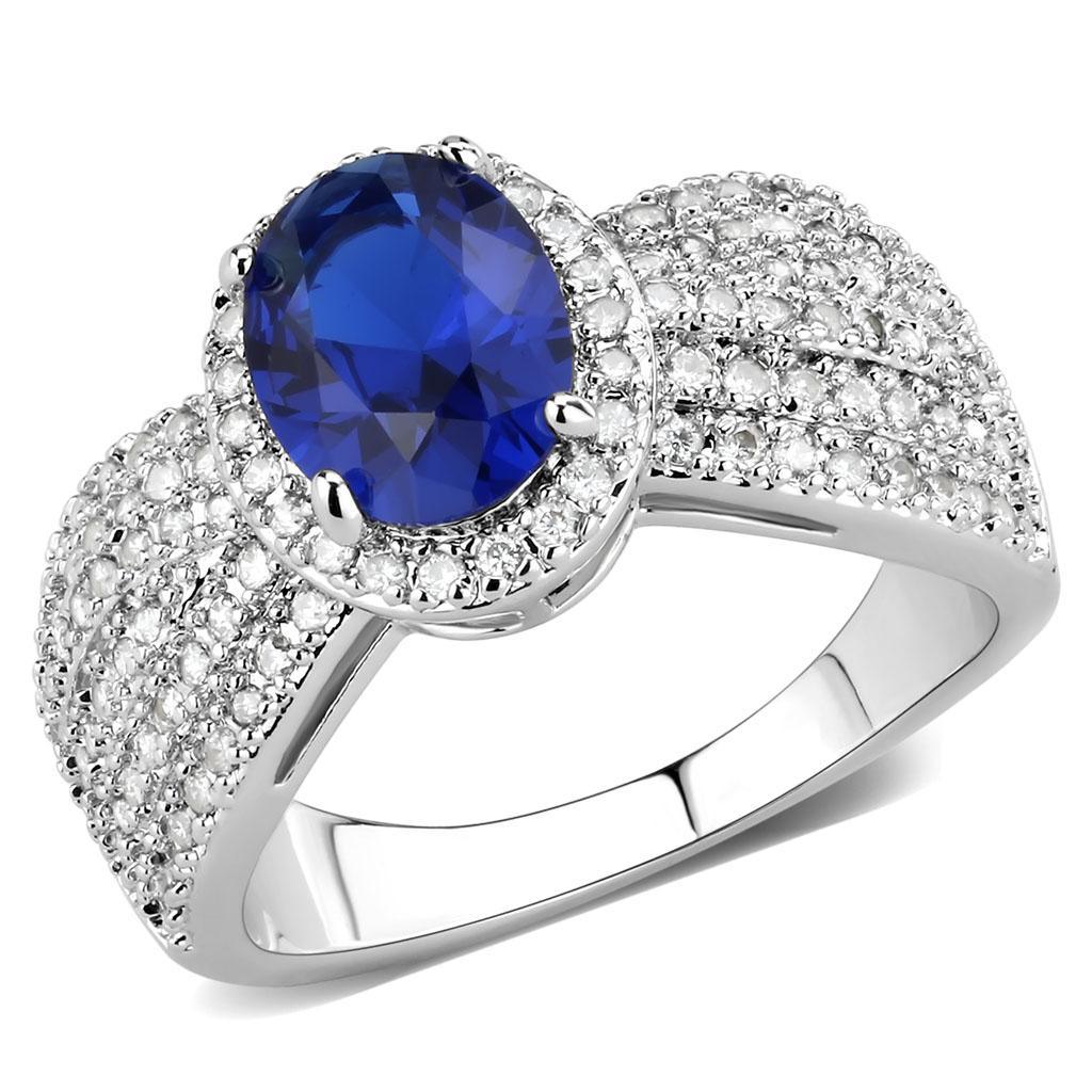 Alamode Rhodium Brass Ring with Synthetic Spinel in London Blue - Flyclothing LLC