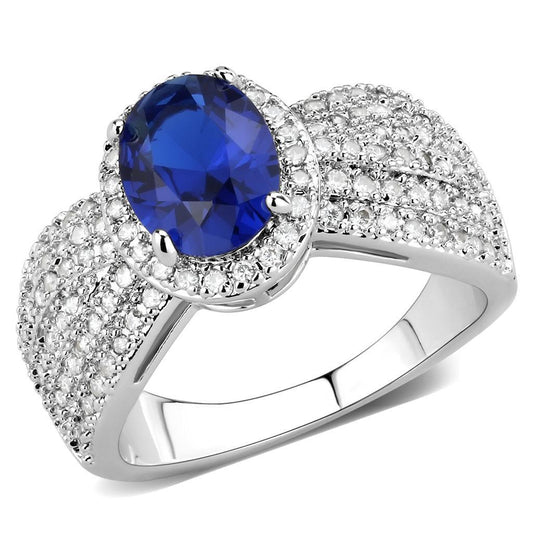 Alamode Rhodium Brass Ring with Synthetic Spinel in London Blue - Flyclothing LLC