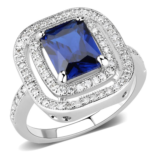 Alamode Rhodium Brass Ring with Synthetic Spinel in London Blue - Flyclothing LLC