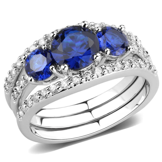 Alamode Rhodium Brass Ring with Synthetic Spinel in London Blue - Flyclothing LLC